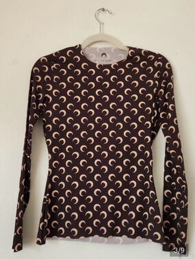 Marine Serre Moon Crescent Print Long Sleeve Top - Brown & Cream